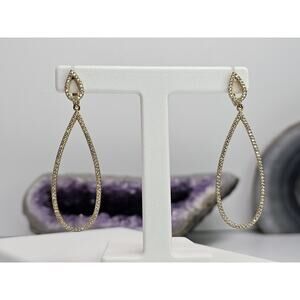 925 Sterling Silver - Gold Plated - CZ Double Halo Drop Earrings [Plating Wear]